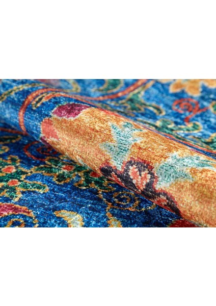 Lomza Mavi Göbekli Etnik Modern Desenli Makinada Yıkanabilir Hav Toz Vermez Leke Tutmayan Kaymaz Taban Dijital Makine Baskı Salon Yolluk Mutfak Halı indirimleri