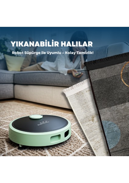 Lomza Mavi Göbekli Etnik Modern Desenli Makinada Yıkanabilir Hav Toz Vermez Leke Tutmayan Kaymaz Taban Dijital Makine Baskı Salon Yolluk Mutfak Halı