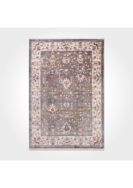 Lennon Krem Çerçeveli Etnik Modern Desenli Pamuk Hav Vermeyen Leke Tutmayan Kolay Temizlenen Yumuşak Makine Salon Yolluk Mutfak Halı