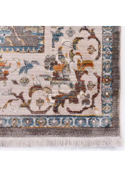 Lennon Krem Çerçeveli Etnik Modern Desenli Pamuk Hav Vermeyen Leke Tutmayan Kolay Temizlenen Yumuşak Makine Salon Yolluk Mutfak Halı fiyatları