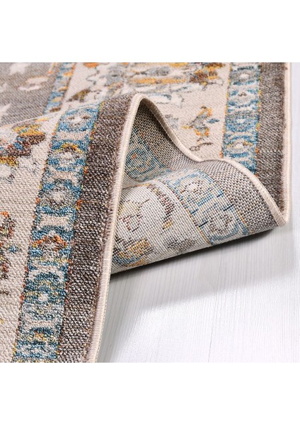 Lennon Krem Çerçeveli Etnik Modern Desenli Pamuk Hav Vermeyen Leke Tutmayan Kolay Temizlenen Yumuşak Makine Salon Yolluk Mutfak Halı modelleri