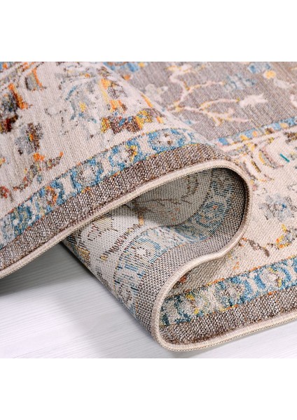 Lennon Krem Çerçeveli Etnik Modern Desenli Pamuk Hav Vermeyen Leke Tutmayan Kolay Temizlenen Yumuşak Makine Salon Yolluk Mutfak Halı fırsatları