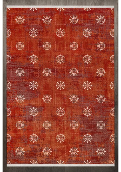 Geometrik Kırmızı Pamuk Dikdörtgen Modern Desenli Pamuk Makinada Yıkanabilir Hav Toz Vermez Leke Tutmayan Kaymaz Taban Dijital Makine Baskı Salon Yolluk Mutfak Halı