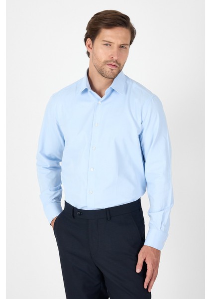 Koyu Mavi Uzun Kol Sert Yaka Cepsiz Comfort Fit Pamuklu Gömlek 1004250914 fiyatları