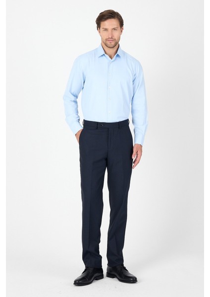Koyu Mavi Uzun Kol Sert Yaka Cepsiz Comfort Fit Pamuklu Gömlek 1004250914 indirimleri
