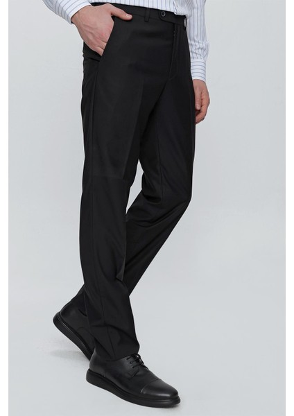 Siyah Gabardin Yan Cep Açık Paça Basic Comfort Fit Esnek Pantolon 1003255005
