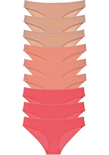 9 Adet Süper Eko Set Likralı Kadın Slip Külot Ten Pudra Fuşya