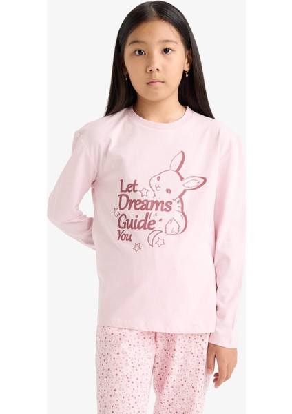 Kız Çocuk Pijama Takımı Baskılı Uzun Kollu Üst Desenli Uzun Alt F6215A825WN fırsatları