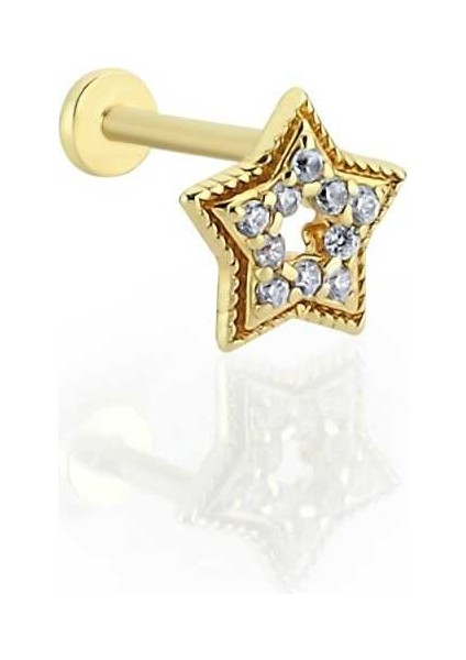 Işleme Detaylı Taşlı Yıldız Tragus Piercing