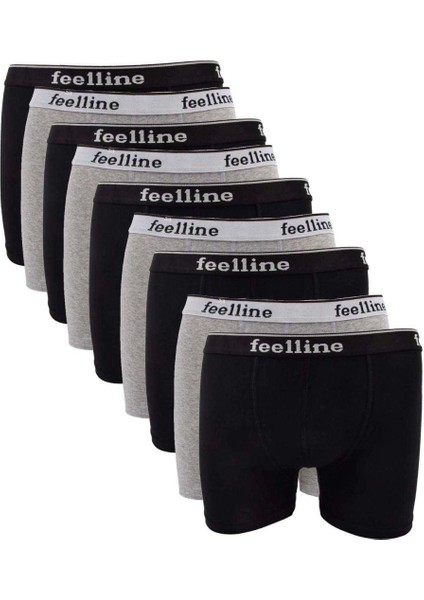 9 Adet Feelline Siyah ve Gri Pamuklu Doğal Likralı Erkek Boxer