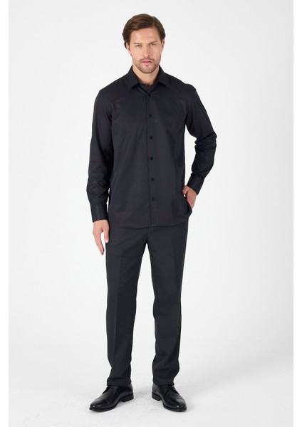 Siyah Uzun Kol Sert Yaka Cepsiz Comfort Fit Pamuklu Gömlek 1004250914 fiyatları