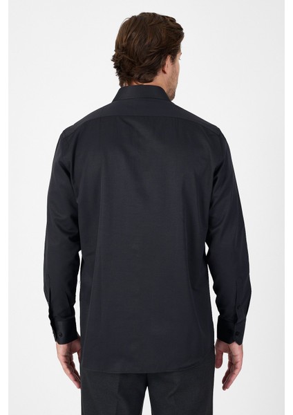 Siyah Uzun Kol Sert Yaka Cepsiz Comfort Fit Pamuklu Gömlek 1004250914 indirimleri