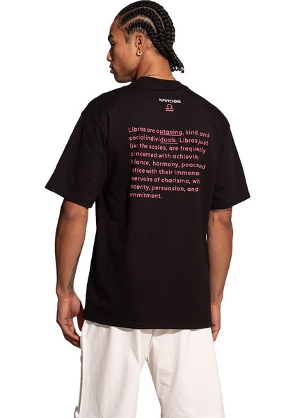 Erkek Oversize Siyah T-Shirt Terazi Burcu fiyatları