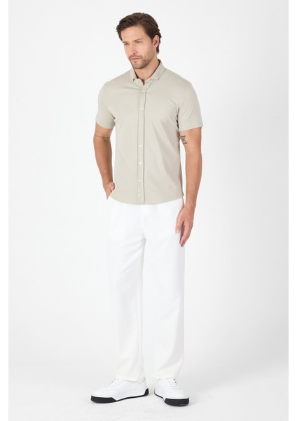 Taş Rengi Kısa Kol Düğmeli Yaka Cepsiz Performans Ürün Slim Fit Gömlek 1004250256 fiyatları