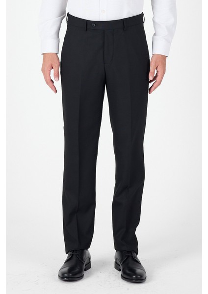 Siyah Yan Cep Açık Paça Düz Comfort Fit Esnek Pantolon 1003250914