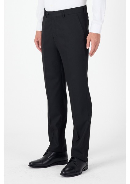 Siyah Yan Cep Açık Paça Düz Comfort Fit Esnek Pantolon 1003250914