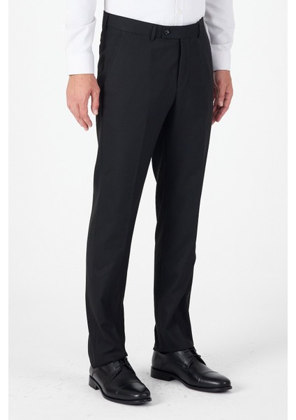 Siyah Yan Cep Açık Paça Düz Comfort Fit Esnek Pantolon 1003250914