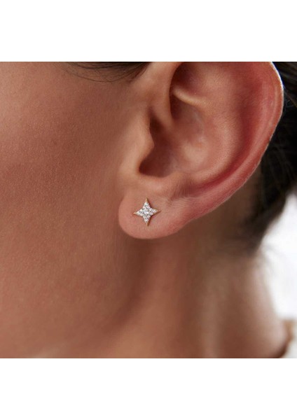 Taşlı Kutup Yıldız Vidalı Küpe