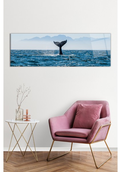 Mavi Deniz Balina Manzara Panoramik Cam Tablo, Darbelere Dayanıklı Kırılmaz Cam, Hediyelik fiyatları
