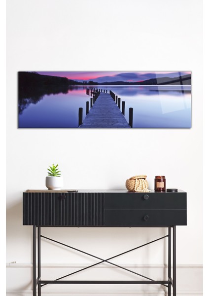 Iskele Deniz ve Orman Manzarası Panoramik Cam Tablo, Darbelere Dayanıklı Kırılmaz Cam, Hediyelik