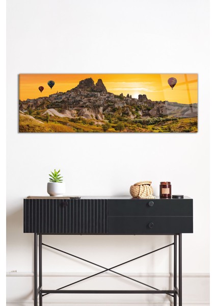Kapadokya ve Uçan Balonlar Panoramik Cam Tablo, Darbelere Dayanıklı Kırılmaz Cam, Hediyelik