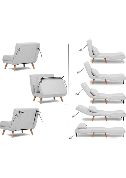 Folde 80 Tekli Yataklı Katlanır Koltuk Teddy Gri