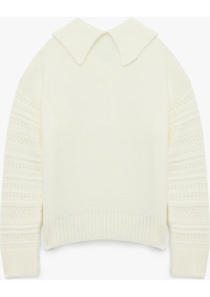 Ajurlu Uzun Kollu Taşlı Düğmeli Polo Yaka Triko Kazak fiyatları