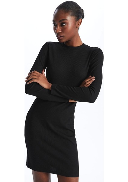 Lcw Vision Siyah Bisiklet Yaka Düz Uzun Kollu Kadın Elbise fiyatları