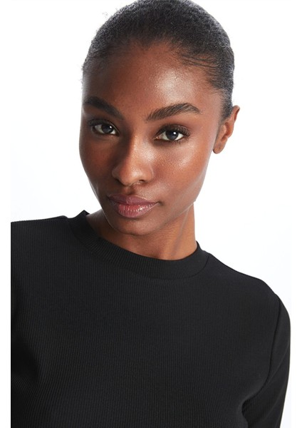 Lcw Vision Siyah Bisiklet Yaka Düz Uzun Kollu Kadın Elbise fırsatları