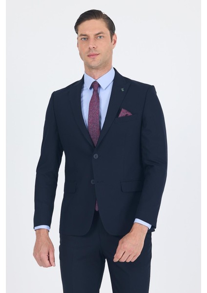 Lacivert Düz Gabardin Kılıç Yaka 2 Düğme Pamuklu 6 Drop Slim Fit Basic Takım Elbise 1001250011_206 fiyatları