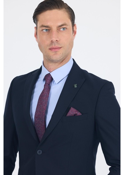 Lacivert Düz Gabardin Kılıç Yaka 2 Düğme Pamuklu 6 Drop Slim Fit Basic Takım Elbise 1001250011_206 fırsatları