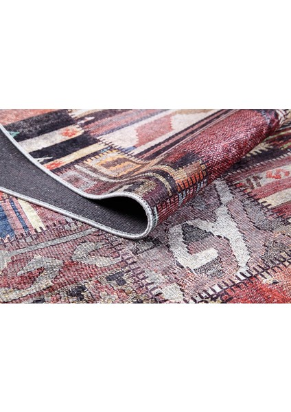Biskupiec Bordo Patchwork Etnik Modern Desenli Makinada Yıkanabilir Hav Toz Vermez Leke Tutmayan Kaymaz Taban Dijital Makine Baskı Salon Yolluk Mutfak Halı fırsatları