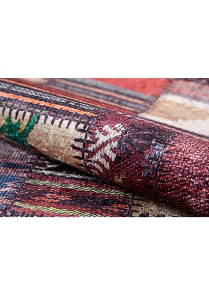 Biskupiec Bordo Patchwork Etnik Modern Desenli Makinada Yıkanabilir Hav Toz Vermez Leke Tutmayan Kaymaz Taban Dijital Makine Baskı Salon Yolluk Mutfak Halı indirimleri