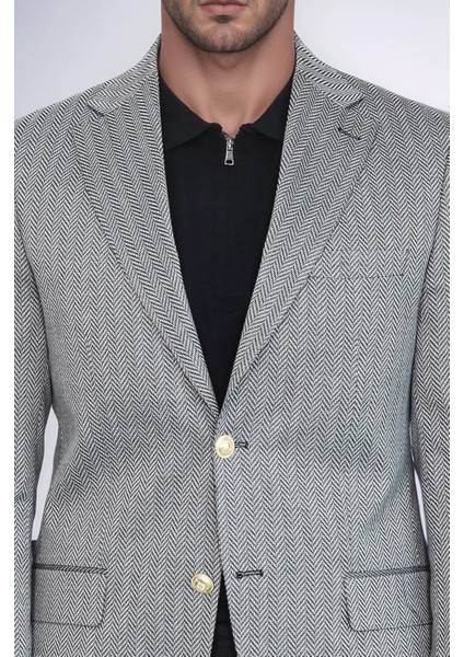 Siyah Balıksırtı Desenli Gold Renk Metal Düğmeli Slim Fit Erkek Blazer Ceket - Wessi fiyatları