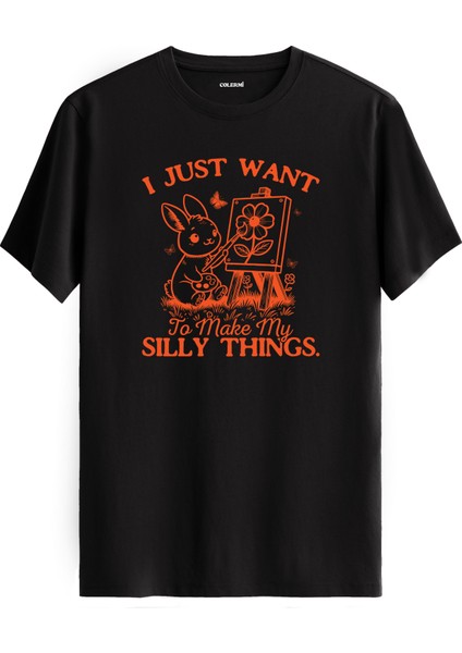 Tavşan Çiçek Çizim Tuval Baskılı Regular Tişört %100 Pamuk Premium Kumaş