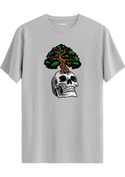 Kurukafa ve Ağaç Baskılı Sokak Modası Rahat Günlük %100 Pamuk Tişört