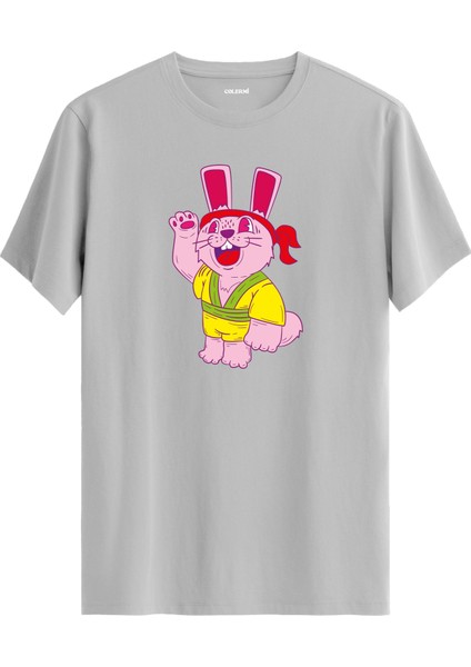 Tavşan Karakter Baskılı Sarı Kostümlü Eğlenceli Unisex Tişört Sokak Modası