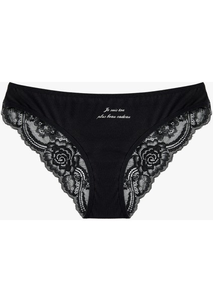 Arkası Dantel Detaylı Pamuklu Baskılı Brazilian Külot