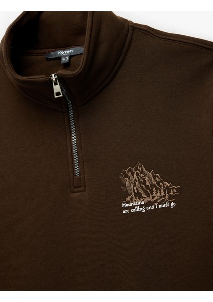 Şardonlu Uzun Kollu Baskılı Yarım Fermuarlı Sweatshirt modelleri