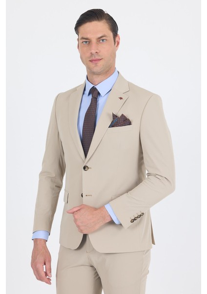 Bej Mono Yaka Yarım Astar 6 Drop Slim Fit Beli Lastikli Takım Elbise 1001250121 fiyatları