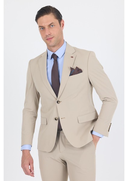 Bej Mono Yaka Yarım Astar 6 Drop Slim Fit Beli Lastikli Takım Elbise 1001250121 modelleri