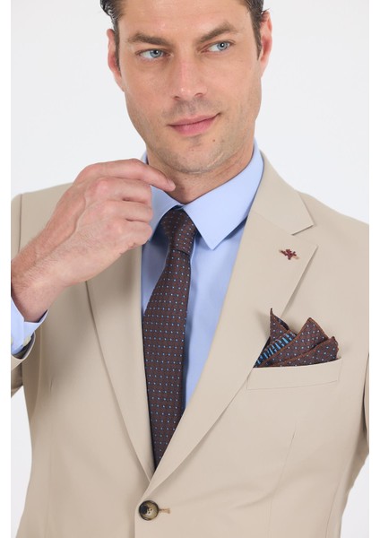 Bej Mono Yaka Yarım Astar 6 Drop Slim Fit Beli Lastikli Takım Elbise 1001250121 fırsatları