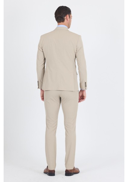 Bej Mono Yaka Yarım Astar 6 Drop Slim Fit Beli Lastikli Takım Elbise 1001250121 indirimleri