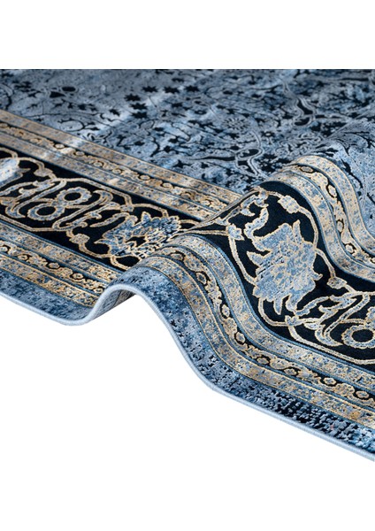 Klasik Lacivert Viskon Dikdörtgen Modern Desenli Akrilik Hav Vermeyen Leke Tutmayan Kolay Temizlenen Yumuşak Makine Salon Yolluk Mutfak Halı modelleri