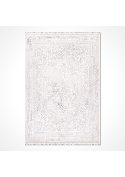 Ainsley Göbekli Beyaz Pamuk Dikdörtgen Modern Desenli Akrilik Hav Vermeyen Leke Tutmayan Kolay Temizlenen Yumuşak Makine Salon Yolluk Mutfak Halı