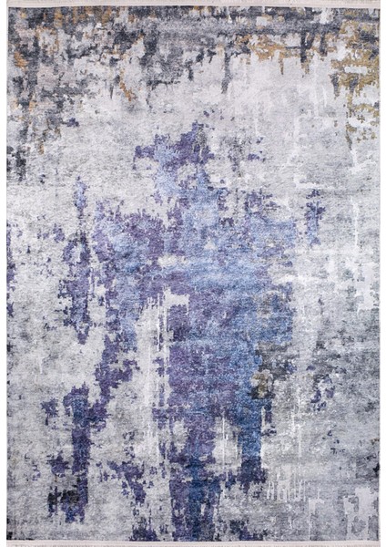 Oryol Mavi Modern Etnik Desenli Pamuk Makinada Yıkanabilir Hav Toz Vermez Leke Tutmayan Kaymaz Taban Dijital Makine Baskı Salon Yolluk Mutfak Halı