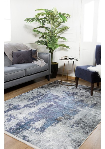 Oryol Mavi Modern Etnik Desenli Pamuk Makinada Yıkanabilir Hav Toz Vermez Leke Tutmayan Kaymaz Taban Dijital Makine Baskı Salon Yolluk Mutfak Halı modelleri