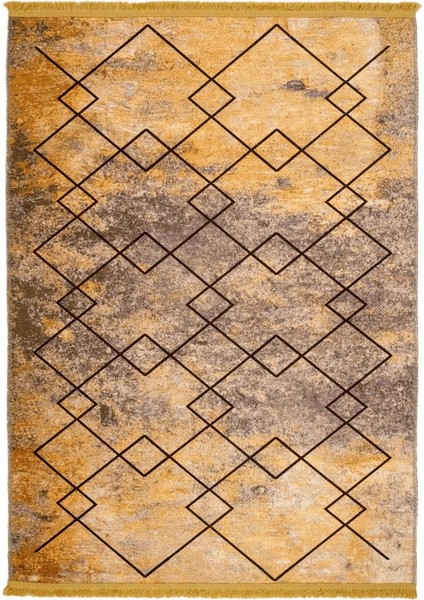 Amstelveen Geometrik Sarı Polyester Dikdörtgen Modern Desenli Pamuk Makinada Yıkanabilir Hav Toz Vermez Leke Tutmayan Kaymaz Taban Dijital Makine Baskı Salon Yolluk Mutfak Halı