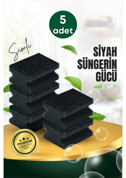 5 Adet Oluklu Siyah Simli Bulaşık Süngeri – Özel Dokulu Dayanıklı Pinterest Temizlik Süngeri Seti