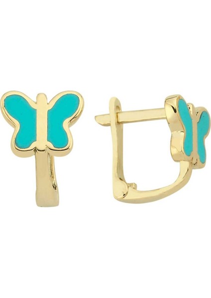 Turkuaz Mineli Kelebek Çocuk Küpesi